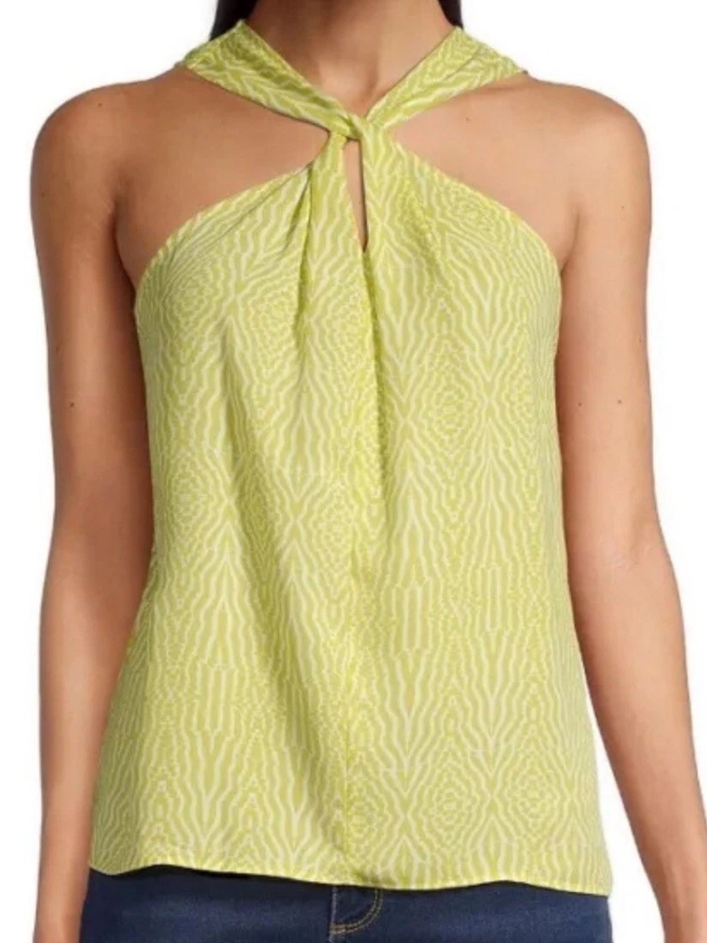 NWT Worthington Halter Neck Top Chartreuse Green Size L Sleeveless Y2K Blouse